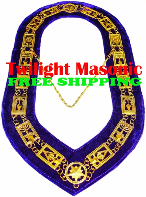 Masonic Regalia Cryptic Mason Royal & Select Chain Collar PURPLE Backing.