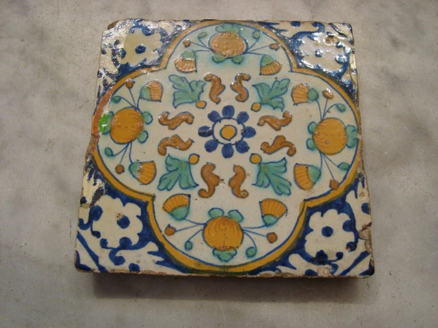 17th century delft handpainted dutch delftware pompadour tile,oranges 3