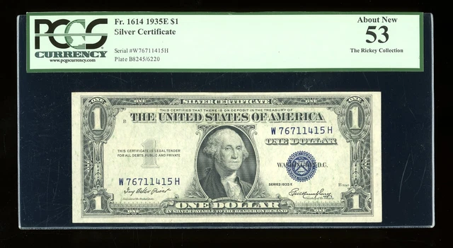 DBR 1935-E $1 Silver Fr. 1614 WH Block PCGS 53 Serial W76711415H