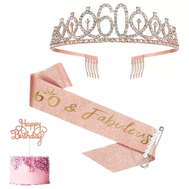 Womens 60th Rose Gold Birthday Sash And Tiara Birthday Sash Crown 60 & Fabulous우