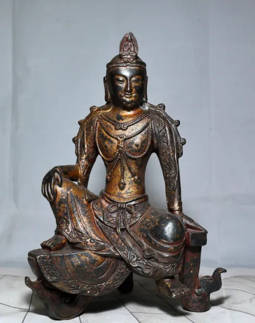 9.5" China Old Tibet Tibetan Buddhism temple Bronze Guanyin Bodhisattva statue