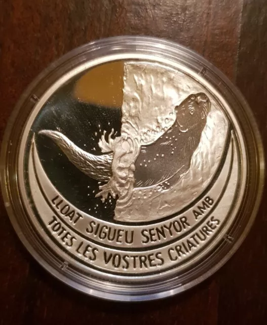 Seltene Silber Sammler Münze Andorra 10 Dinar Fischotter Gefährdete Tierarten