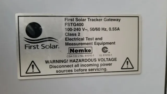 First Solar Tracker Gateway FSTG400 20-00436 Enclosure