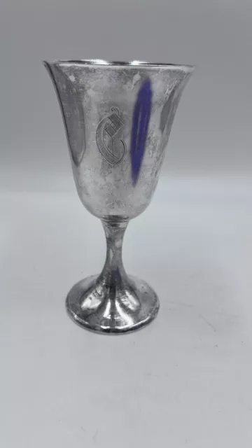 One Gorham Sterling Silver 272 Puritan Water Goblet  Vtg. Monogram “C”