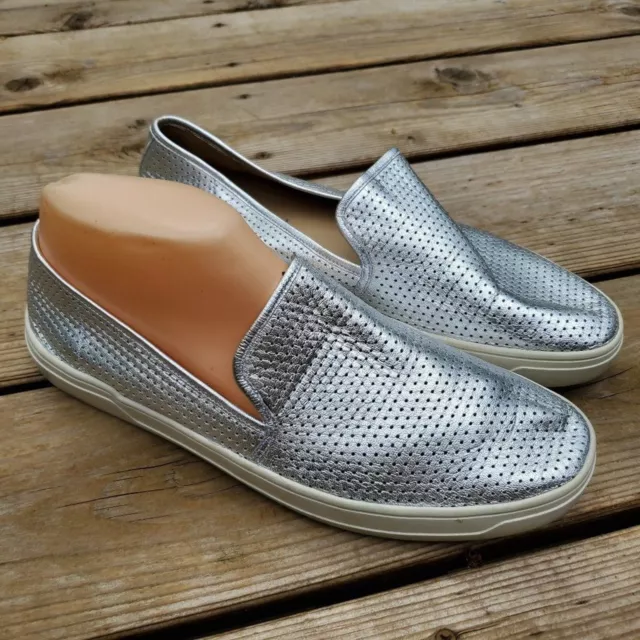 Via Spiga Galea5 Perforated Silver Leather Slip On Sneakers womens sz 41/9.5-10