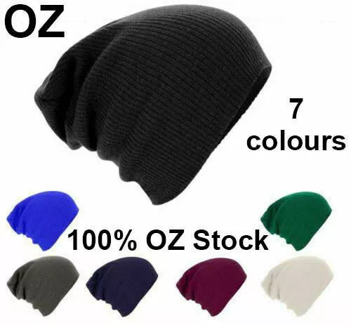 Men Women Baggy Cap Slouch Oversize Hat Ski Beanie Winter Knit Warm AU