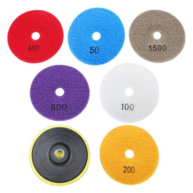 7 Piece 4" Diamond Polishing Pads Wet/Dry Set Pads For Stone Concrete Polishing