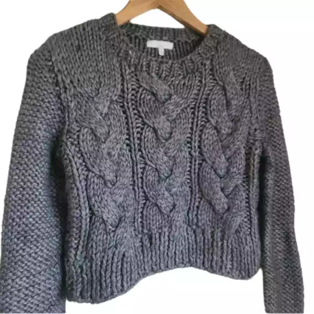 ADAM adam lippes chunky cropped cable knit sweater size m grey