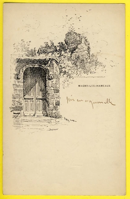 cpa RARE 78 MAGNY les HAMEAUX engraving Eau Forte signed BORDER old DOOR