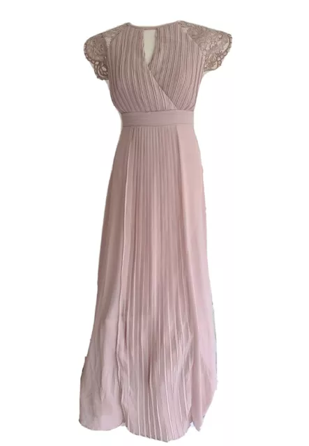 TFNC Womens Pale Pink Bridesmaid Pleated Lace Detailed Maxi Dress. UK 8, EU 36.