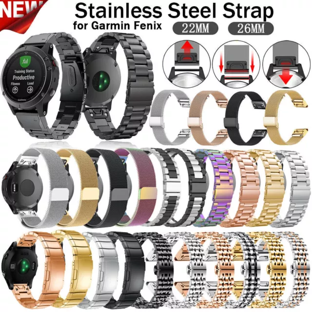Stainless Metal Quick Watch Band Strap 22/26mm For Garmin Fenix 7X 7 6 6X 5 5X 3
