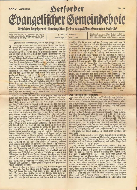 Zeitung, Herforder Evangelischer Gemeindebote 03.06.1934, Kirchlicher Anzeiger