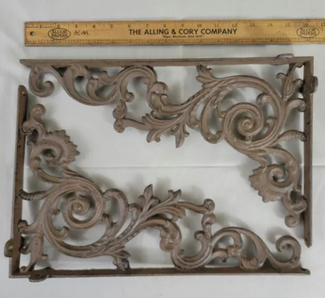 Set of 2 Large Victorian Art Nouveau Transitional Iron Shelf Brackets / Corbels