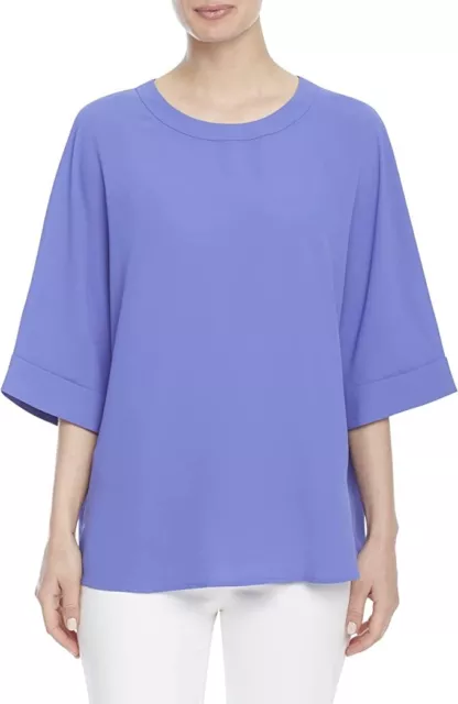 ANNE KLEIN Women's Blue Horizon Drop Shoulder SS Pleat Back Blouse Size M