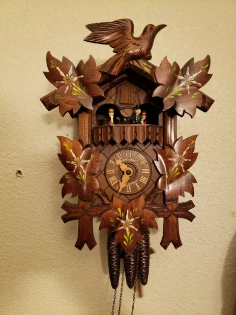 Vtg RARE Germany Hubert Herr Musical Cuckoo Clock Dancers Black Forest 1-Day