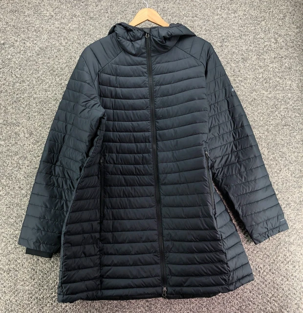 Columbia Omni Heat Long Puffer Hooded Jacket Black Womens Sz 1X Full Zip