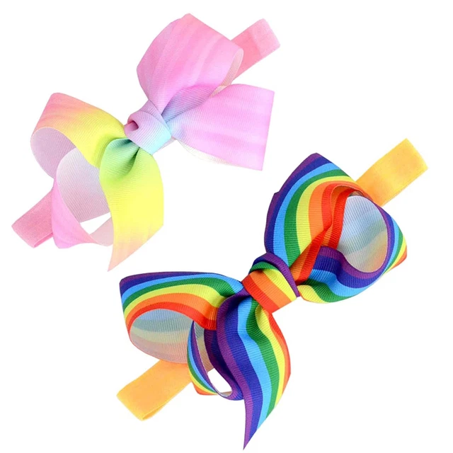 ZCYYYS Baby Rainbow Bow Headband Ribbon Hair Bows Kids One Size, 2pcs pack