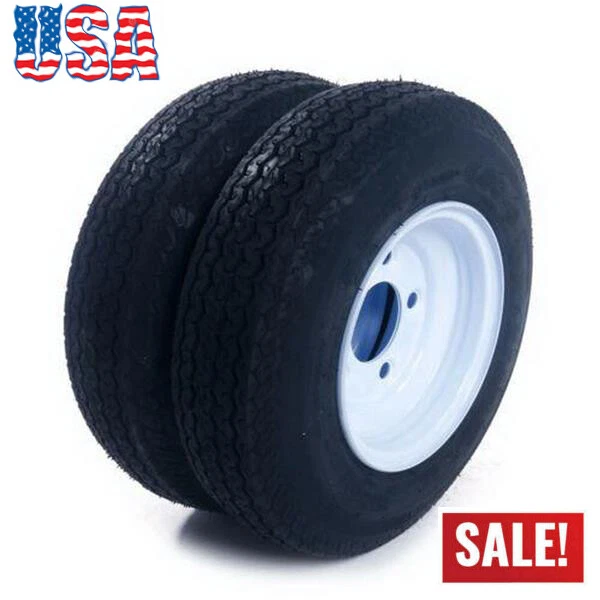 2Pcs Tralier Tires 480-8 4.80 X 8 8" B 5 Lug Hole Bolt Wheel Rims White 4 Ply