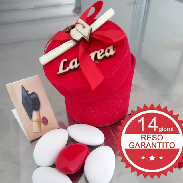 Bomboniere laurea Cofanetto rosso con bigliettini e 5 confetti mandorla Sulmona