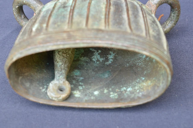 Antique Burmese Bronze Cattle Water Buffalo Mandalay Bell With Script Myanmar 6