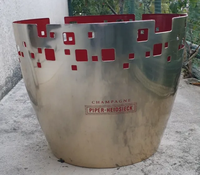 Rare Enorme Seau à champagne PIPER HEIDSIECK métal gris rouge ○ 35 cm