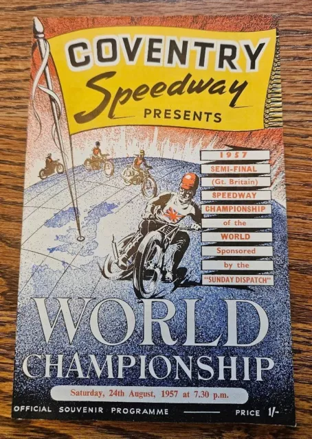 Coventry Speedway Programme   World Championship  24th August 1957   VGC