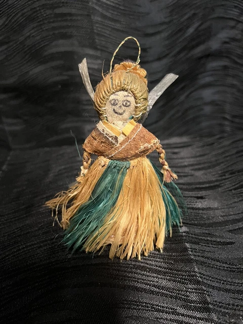 Vintage Handmade Folk Art Straw Doll Leather Rare