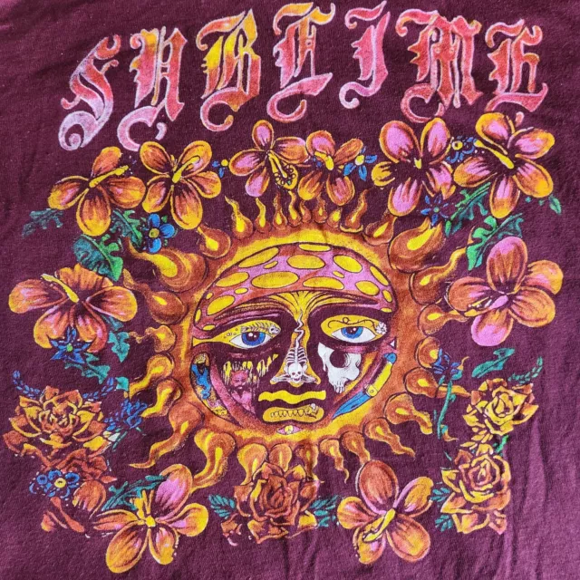 Sublime Long Beach CA Womens M Burgundy Red Rock Band Graphic T-Shirt Sun Flower