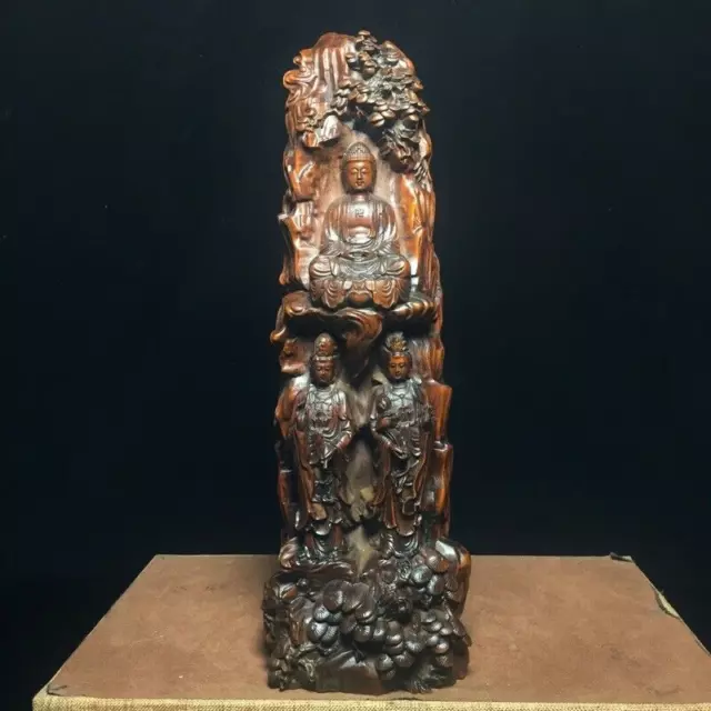 9" Chinese antique Boxwood wood hand carved Shakya Muni guanyin Buddha statue