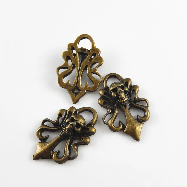 25 Stk Antike Bronze Ton Legierung Blumen Schädel Anhänger Charme Schmuck Kunst