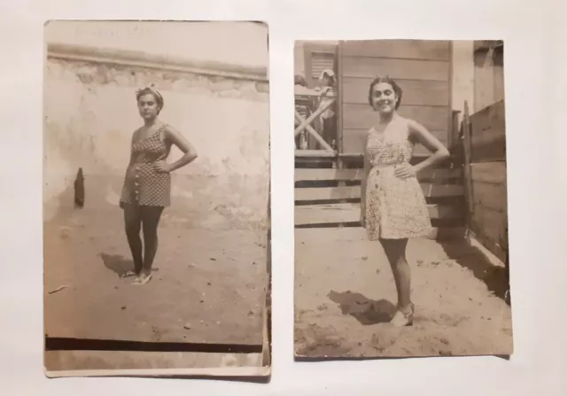 Bagnoli Napoli Lotto 2 Foto cartoline d'epoca Ragazza Costume Spiaggia 1937 1938