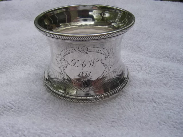 Fine Victorian Large COIN SILVER NAPKIN RING-Mono SAW 1858-Waisted-Engine Turned
