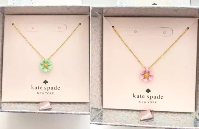 Kate Spade New York Into The Bloom Small Pink/Green Flower Necklace New with Box