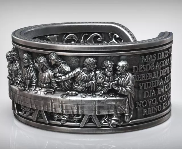 Jesus Christ The Last Supper Religious Artistic Relief 925 Sterling Silver Rings 3