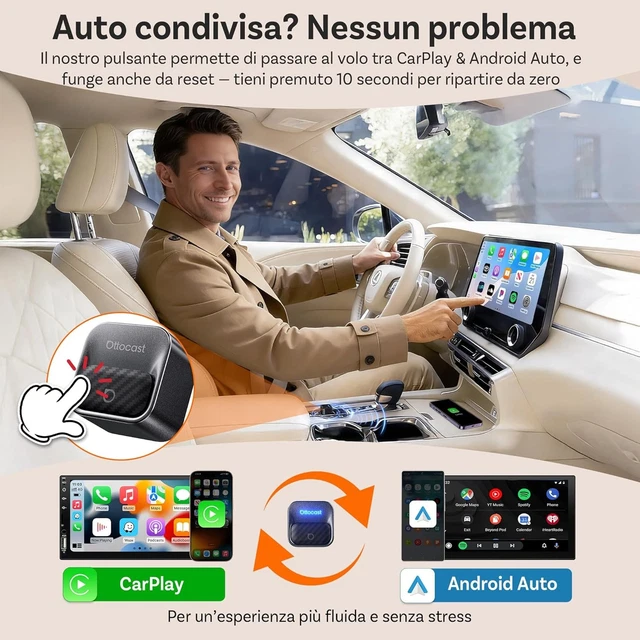 OTTOCAST MINI CORE 2026 Adattatore CarPlay Wireless & Android Auto ...