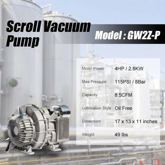 4HP Oil Free Scroll Air Compressors Replacement Pump 115psi 8.5cfm Vacuum Pump 3