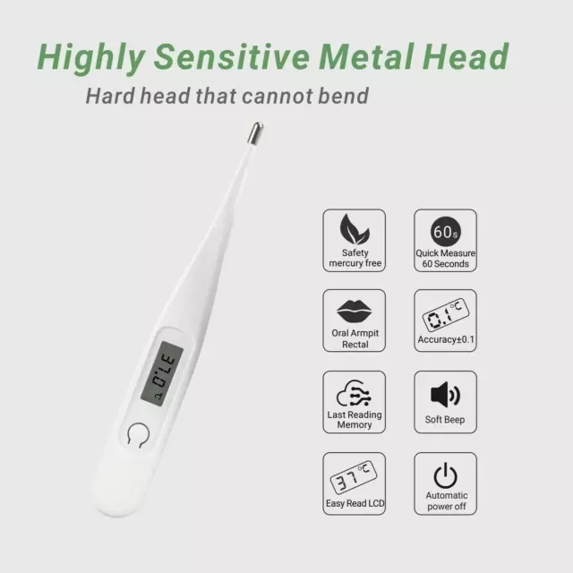 Digital Thermometer Medical LCD Audible Alarm Baby Adult Oral Ear Body Arm Fever