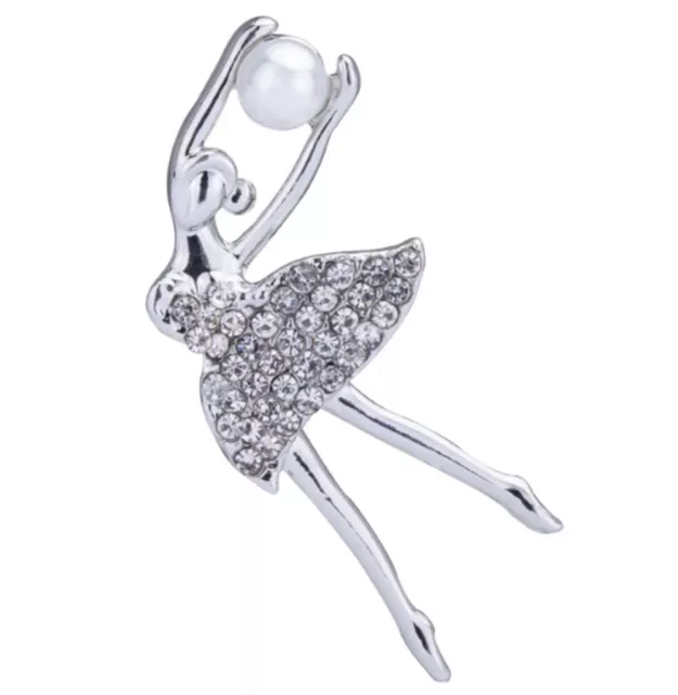 Silver Colour Brooch Crystal Girl and Ball Gymnast