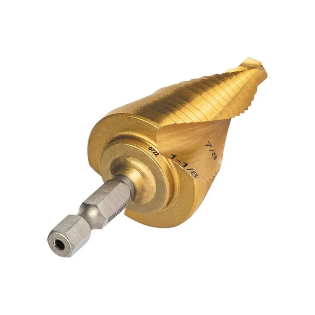 Klein Tools 25961 Step Drill Bit, Spiral Double-Fluted, 7/8" to 1-1/8", VACO 13