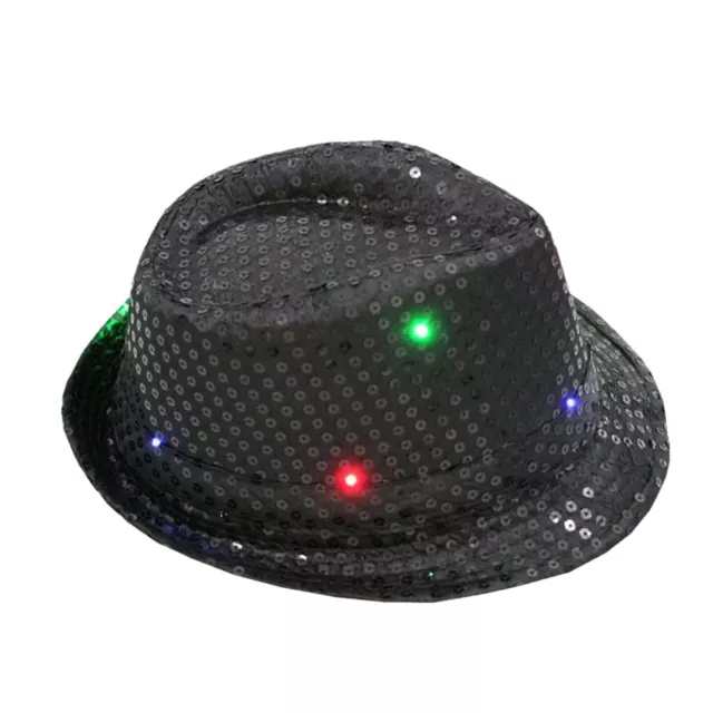 Unisex Hat New Cap Halloween Jazz Flashing Fedora Gift LED Rock Light Up Decor