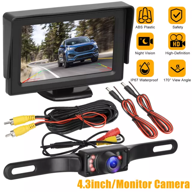 4.3" HD Monitor Car Backup Reverse Camera Rear View Parking License Plate System