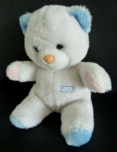 066. DOUDOU PELUCHE OURS BOULGOM blanc bleu rose nez orange 30cm - TTBE 2