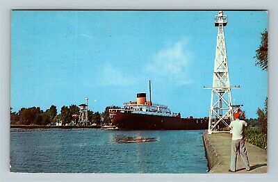 Erie PA, Channel, Presque Isle, Freighter, Chrome Pennsylvania c1955 Postcard  