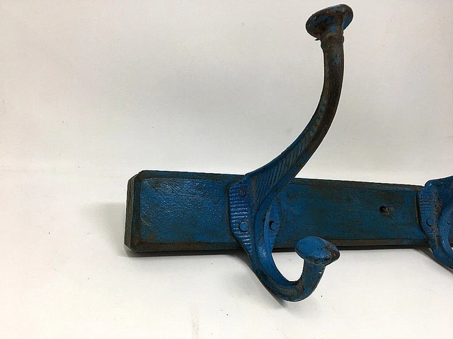 Old Wooden Brass Coat Hanger Hook Blue Painted Wall Fix Tie Hanger Hand Crafted 3