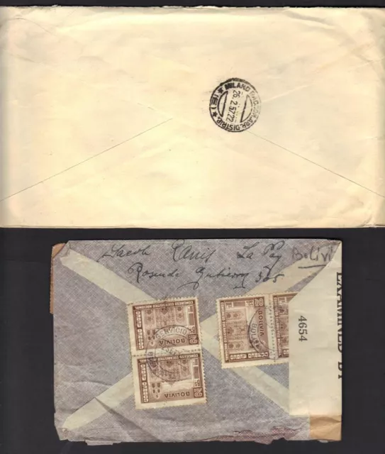 BOLIVIA 1950's FOUR AIR MAIL COVERS TWO ARE REGISTERED ONE CENSORED 2