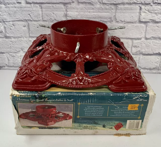 Vintage Traditions Red Enamel Cast Iron Christmas Tree Stand Heavy Duty
