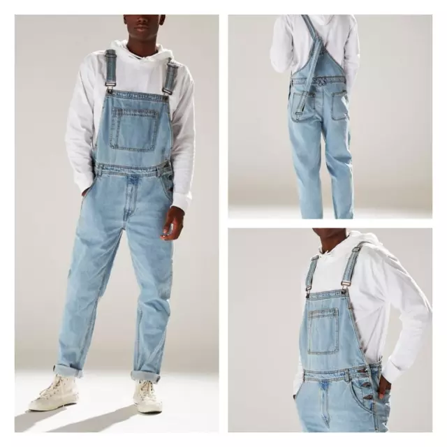 Mens Casual Denim Straight Overalls Pants Trend Slim Fit Jean Suspender Trousers 3