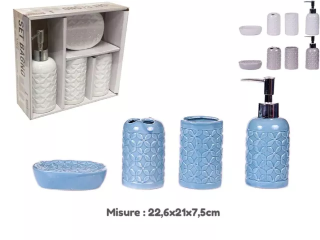 Set 4 Accessori Bagno Ceramica PortaSapone Porta Spazzolino Dispenser 748285 dfh