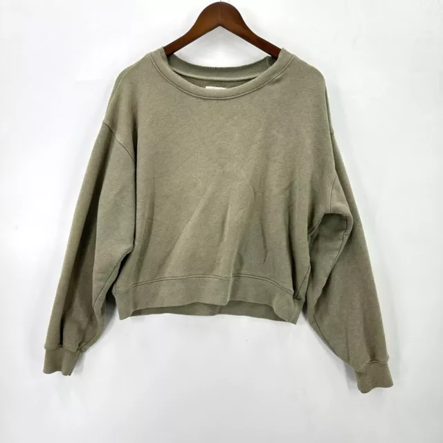 Mate Sweatshirt Womens Pullover Crop Long Sleeve Distressed Neckline Green L