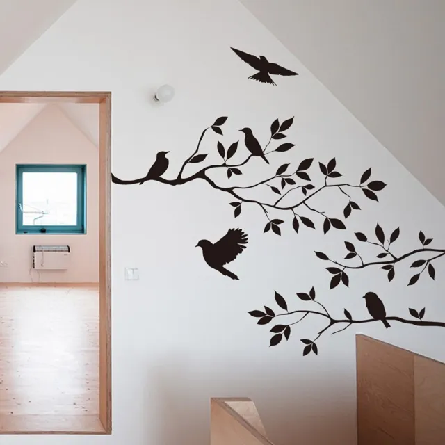 BIBITIME Tree Birds Undersea Art Sticker Vinyl Crow Wall Decals Mural Home